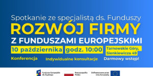 Grafika z napisem "Rozwój firmy z Funduszami Europejskimi"